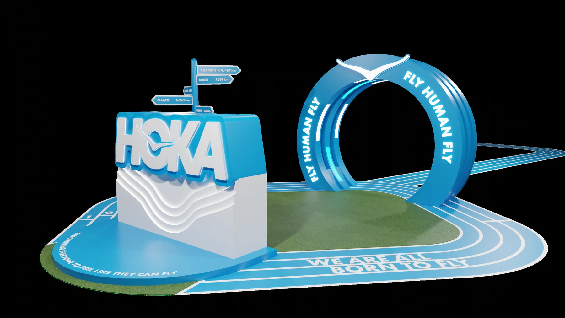 HOKA 藍色跑鞋裝置與開幕活動空間 — 5