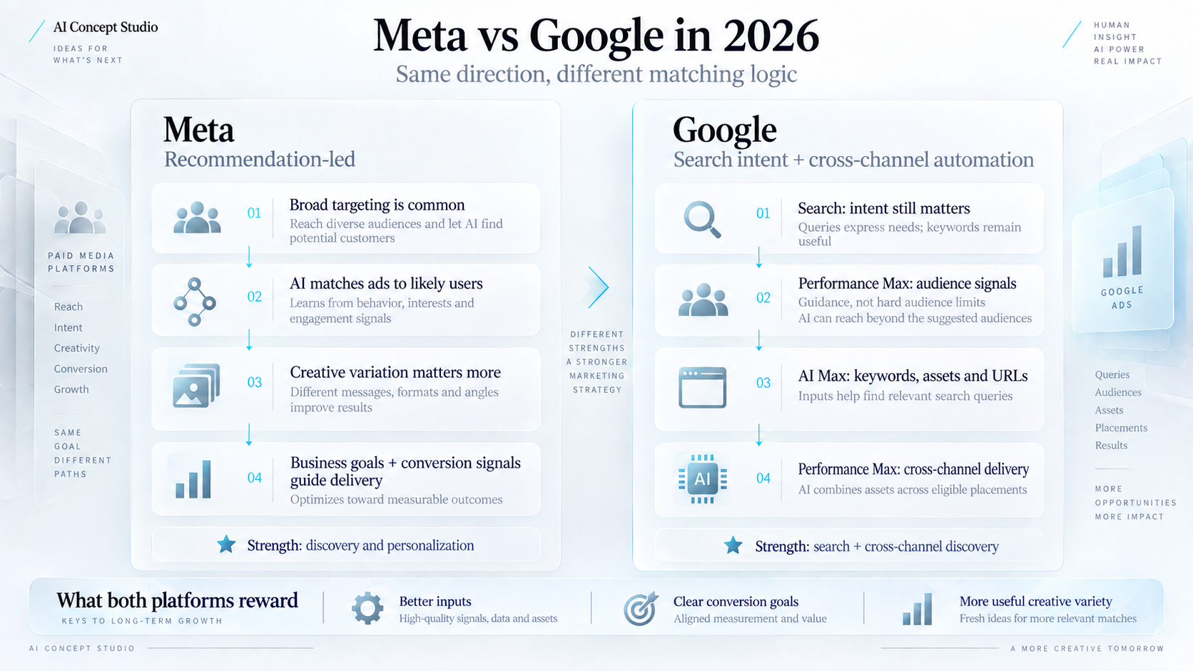 Meta and Google in 2026: search intent, audience signals, creative inputs and cross-channel delivery